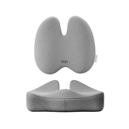 Gray memory foam back support for prolonged sitting with ergonomic design for comfort