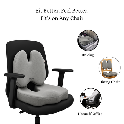 Memory foam back support for prolonged sitting on office chair with use cases for driving dining chair and home office