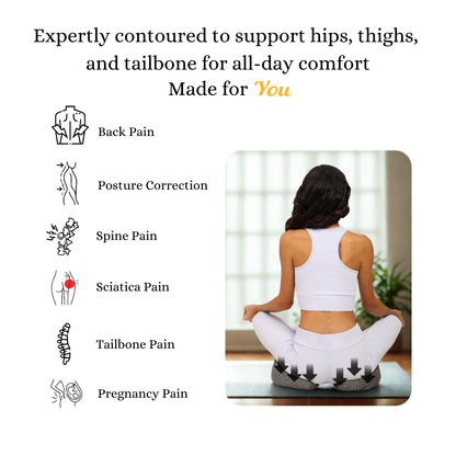 Memory foam back support for prolonged sitting designed to relieve back pain and improve posture