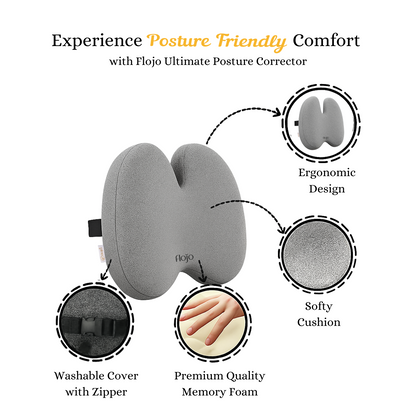 Flojo Ultimate Posture Corrector memory foam back support for prolonged sitting with ergonomic design and washable cover