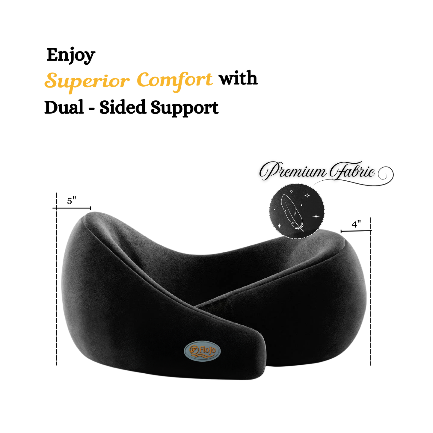 Black memory foam travel neck pillow with dual sided support and premium fabric for superior comfort